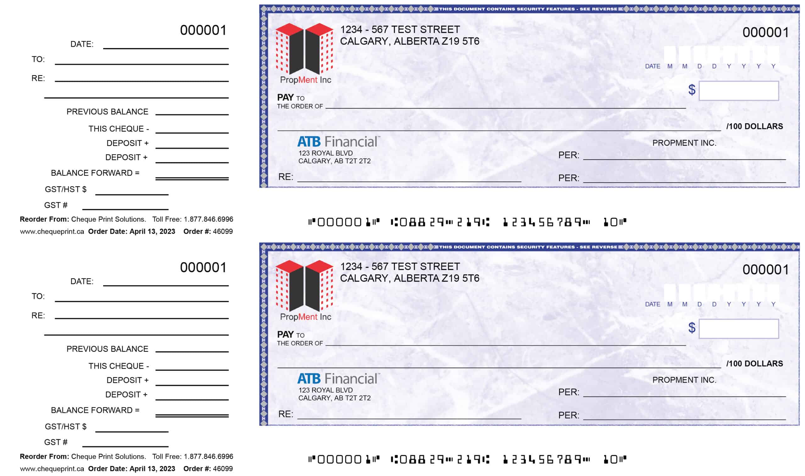 ATB Cheques, ATB Order Cheque - Cheque Print